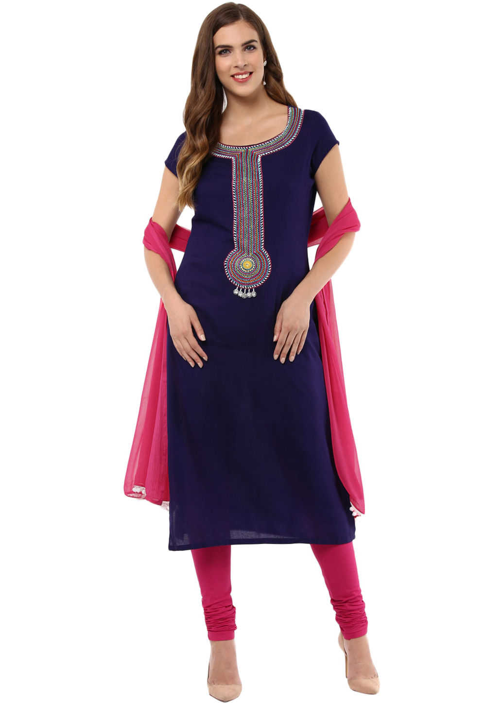 Navy Blue Rayon Readymade Churidar Suit 309845