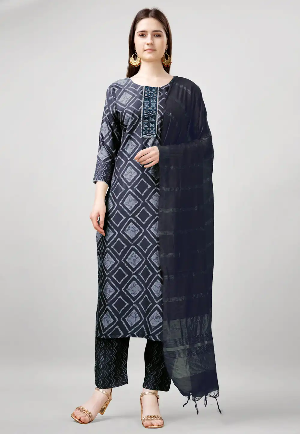 Navy Blue Rayon Readymade Pakistani Suit 292458