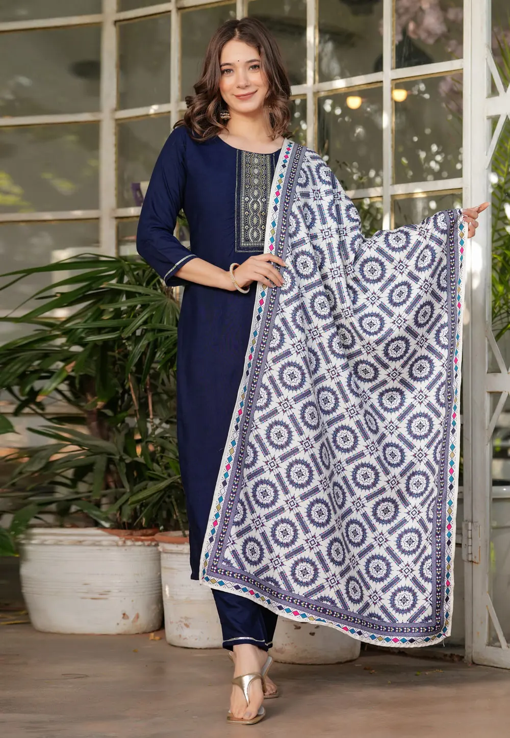 Navy Blue Rayon Readymade Pakistani Suit 303972