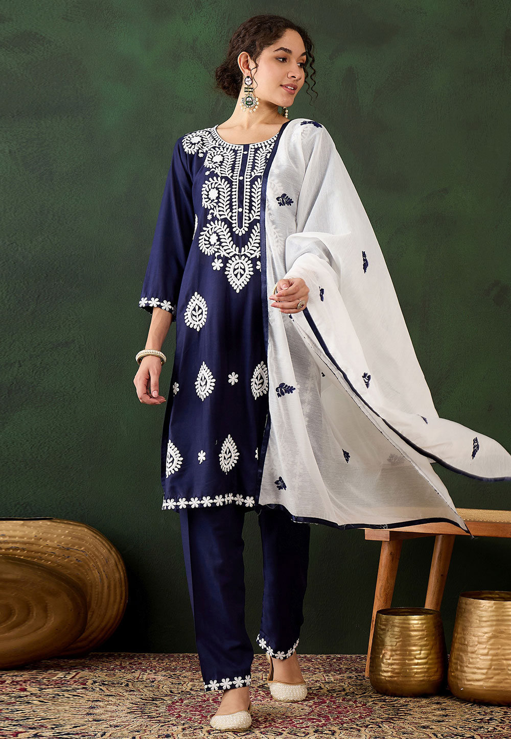 Navy Blue Rayon Readymade Pant Style Suit 310594
