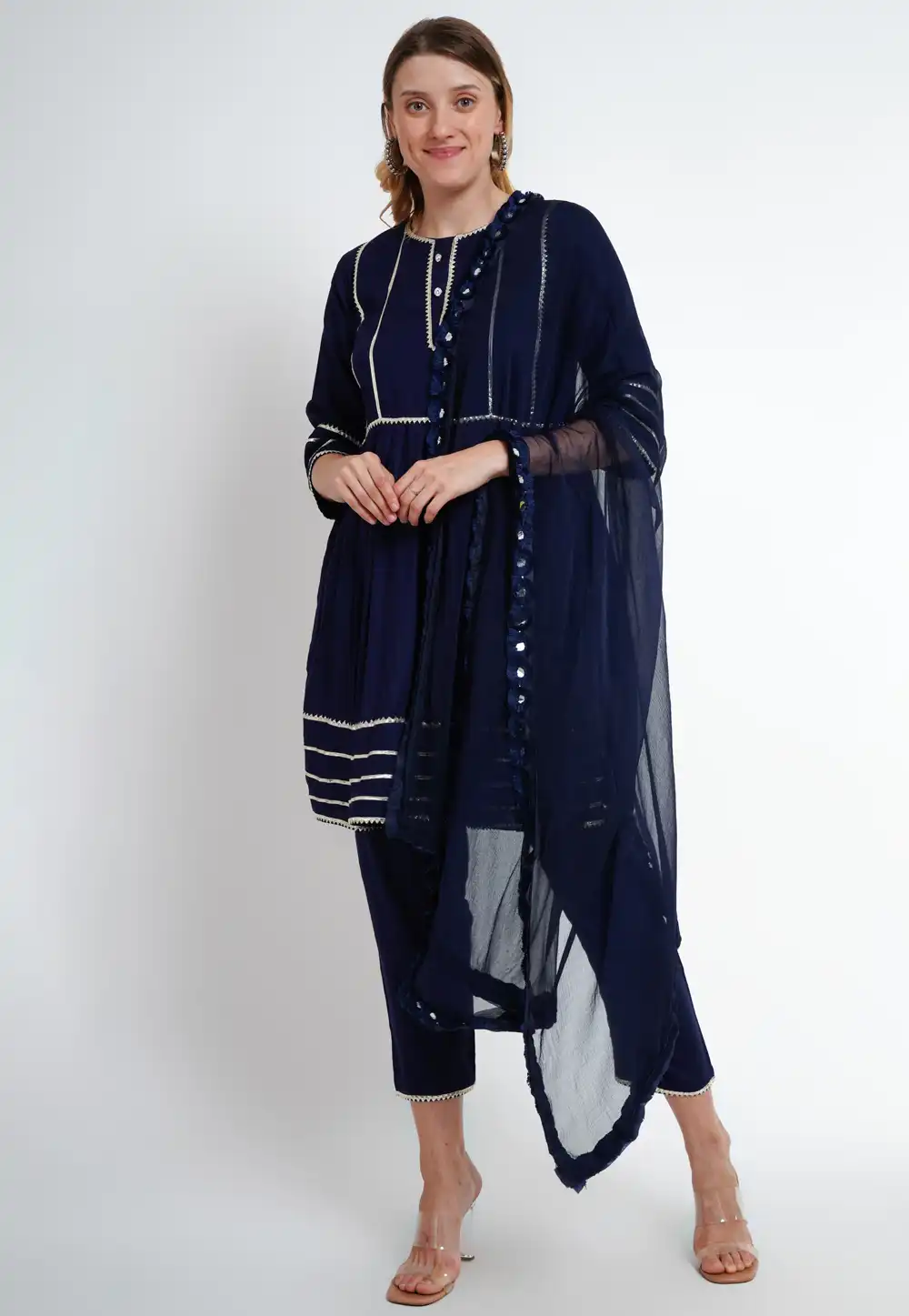 Navy Blue Rayon Readymade Pant Style Suit 290039