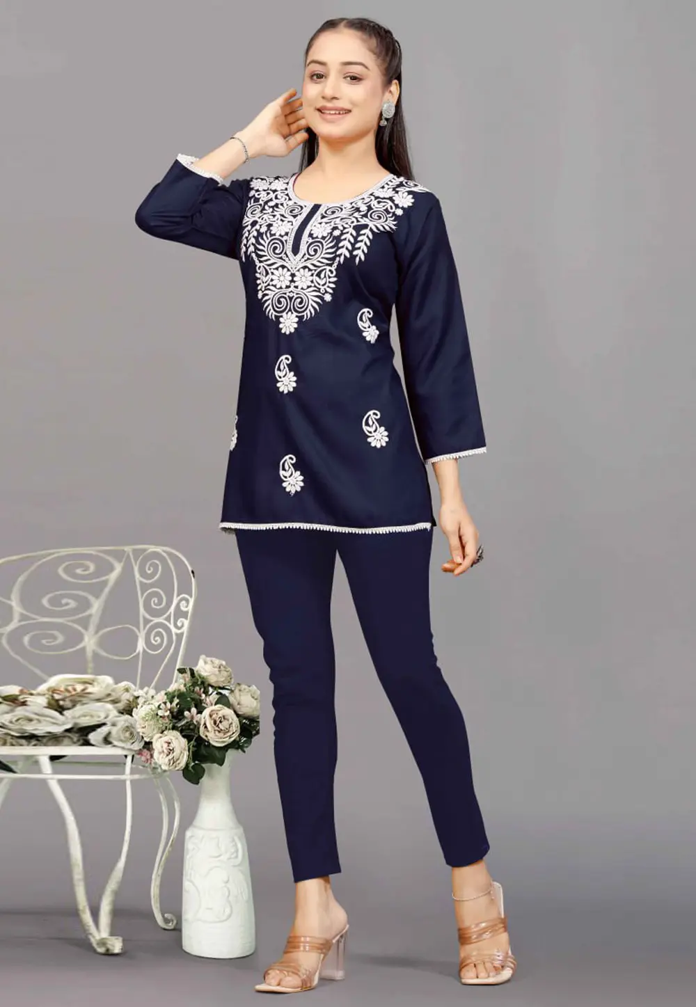 Navy Blue Rayon Short Kurti 300305