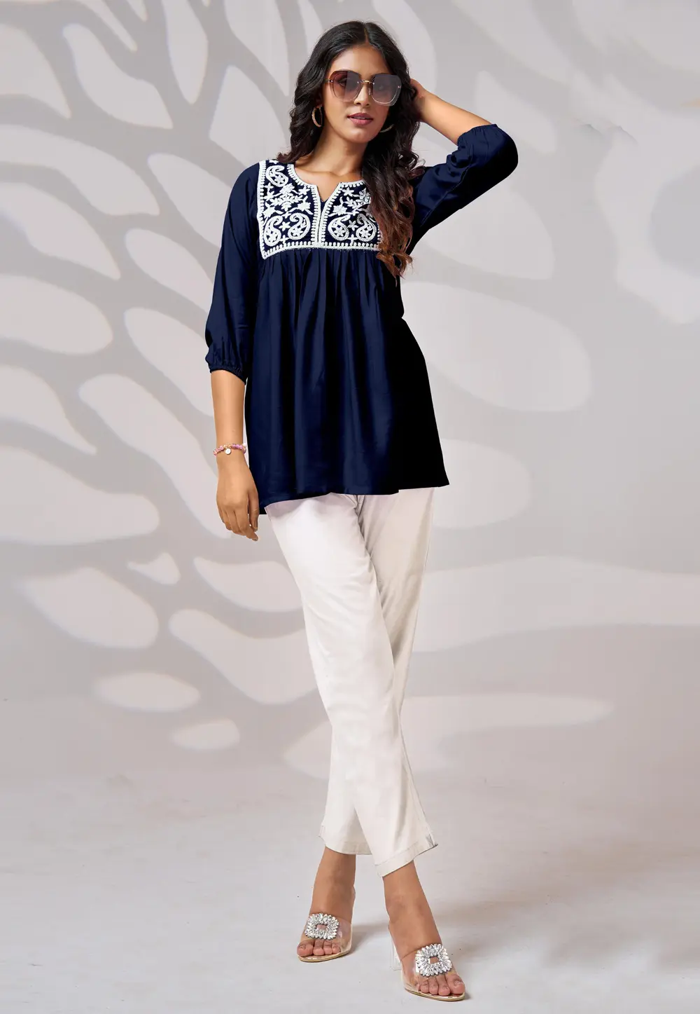 Navy Blue Rayon Short Kurti 300472