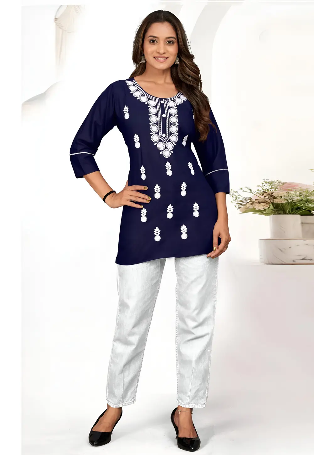 Navy Blue Rayon Short Kurti 301161