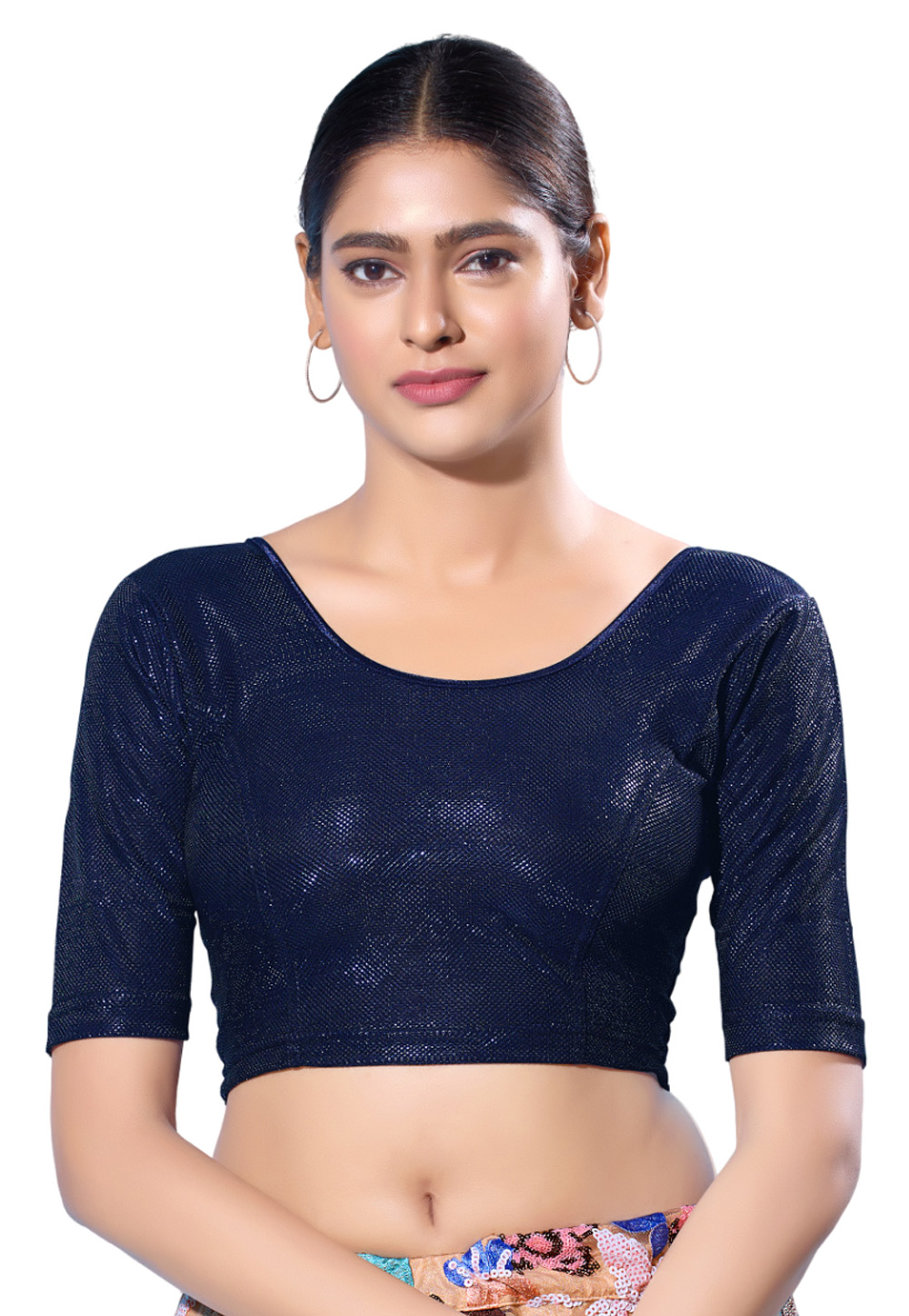 Navy Blue Shimmer Readymade Blouse 284874