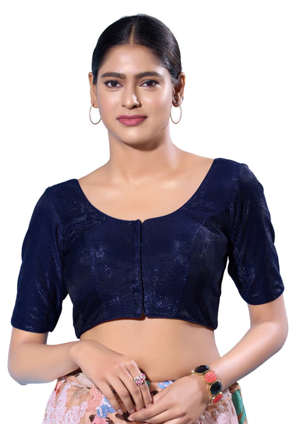 Navy Blue Shimmer Readymade Blouse 285066