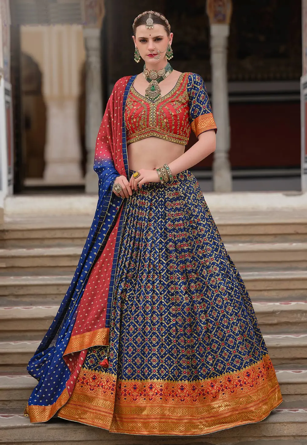 Navy Blue Silk A Line Lehenga Choli 302565