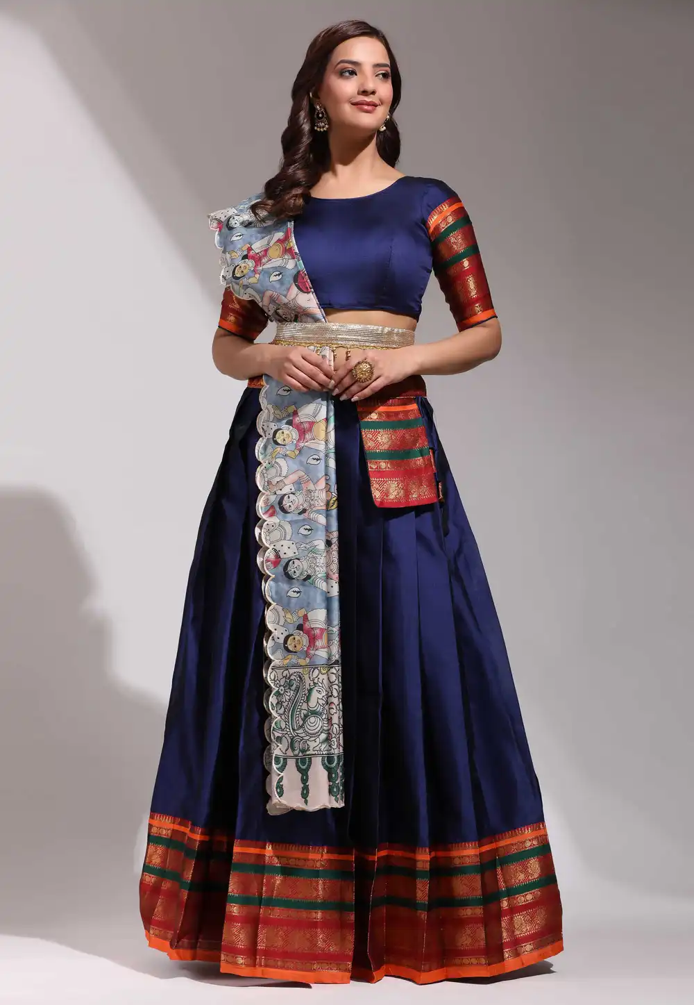 Navy Blue Silk A Line Lehenga Choli 295131