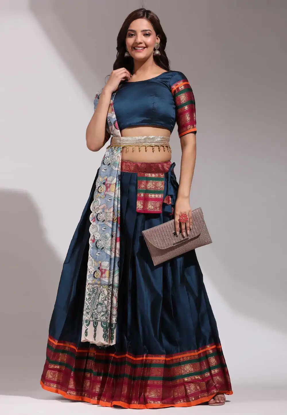 Navy Blue Silk A Line Lehenga Choli 295135