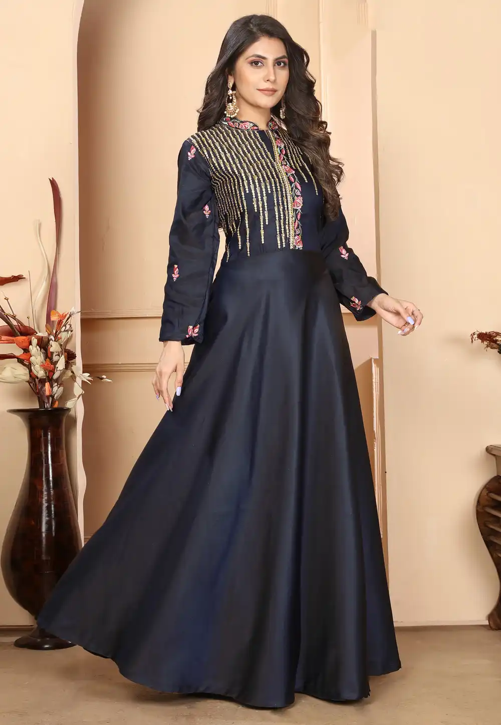 Navy Blue Silk Gown 288274