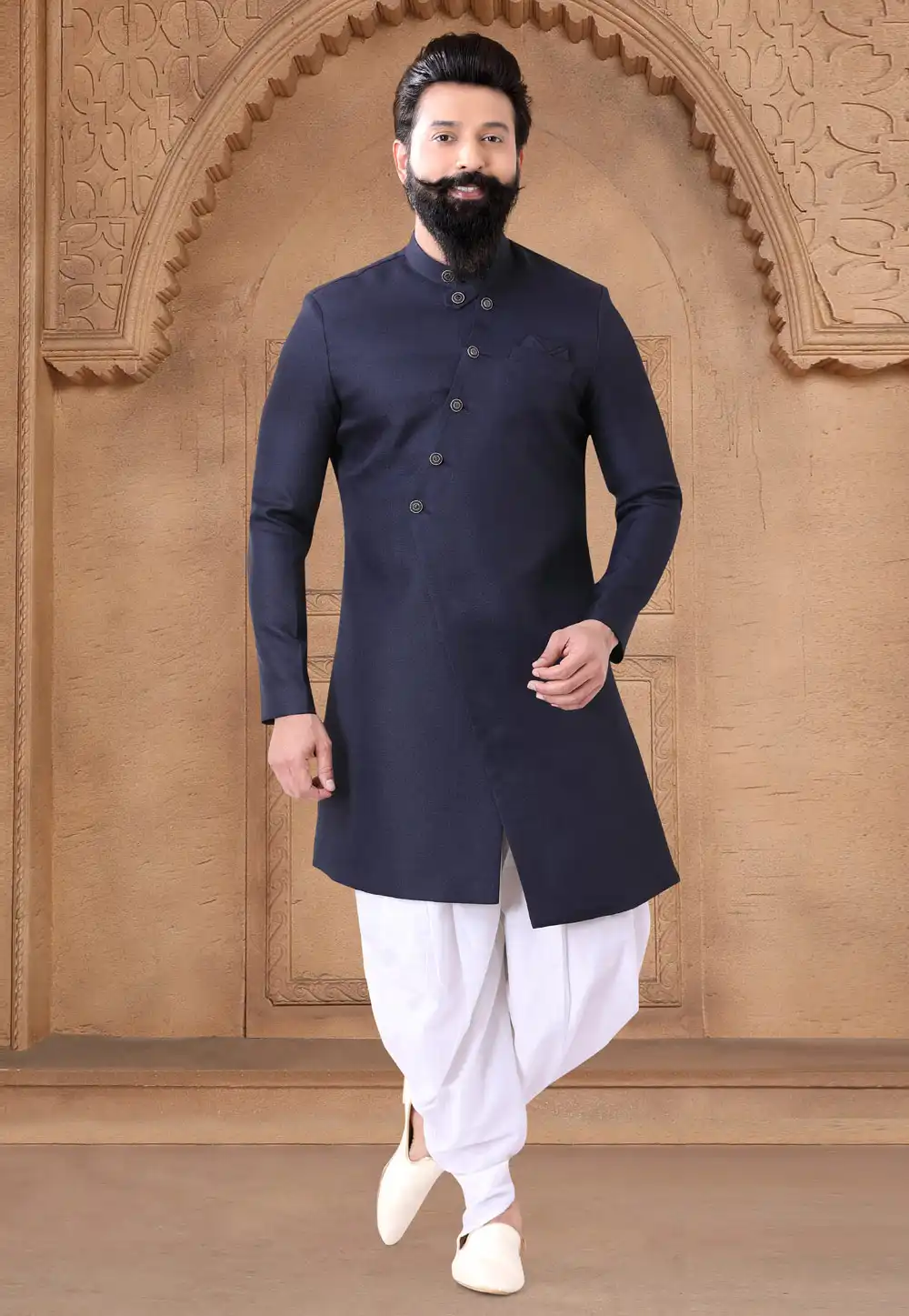 Navy Blue Silk Indo Western Suit 287909