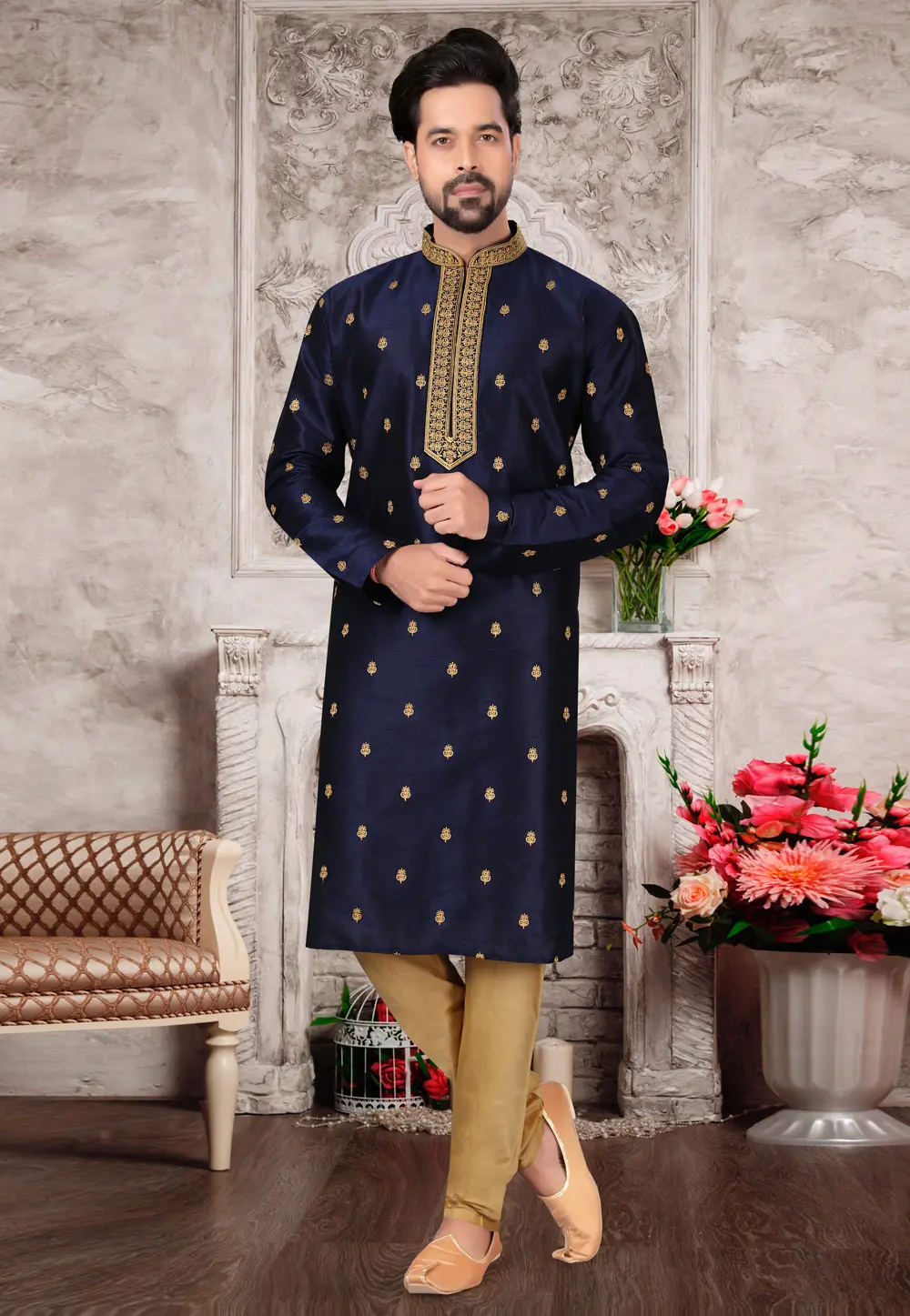 Navy Blue Silk Kurta Pajama 302942