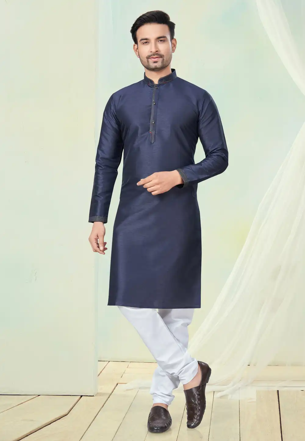 Navy Blue Silk Kurta Pajama 294009