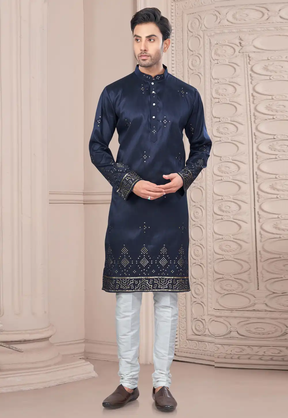 Navy Blue Silk Kurta Pajama 294639