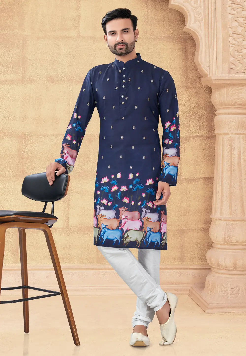 Navy Blue Silk Kurta Pajama 296889