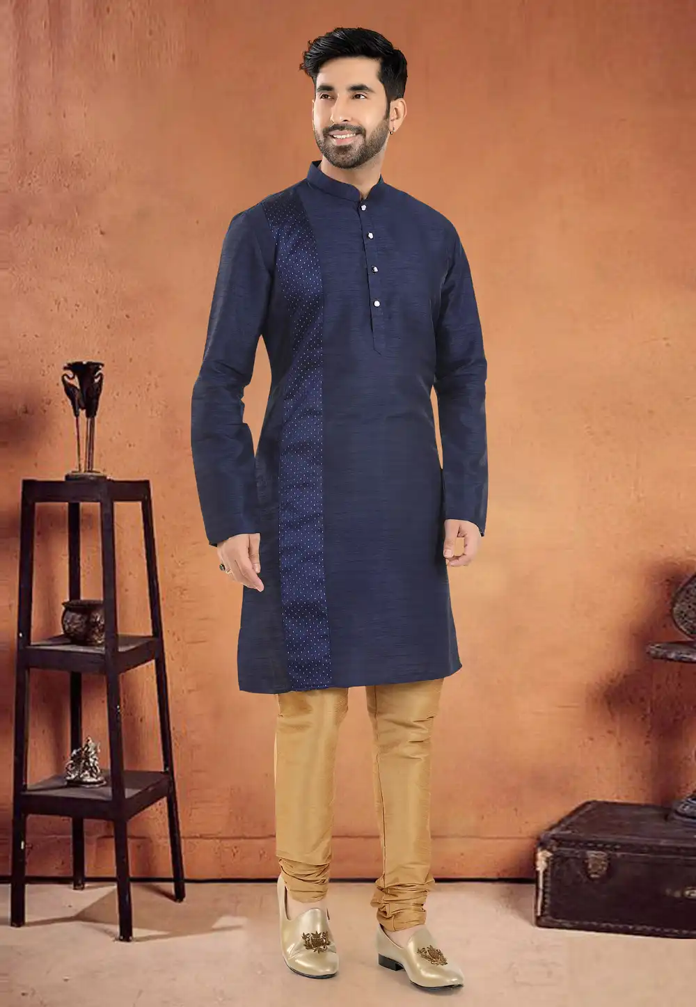 Navy Blue Silk Kurta Pajama 290581