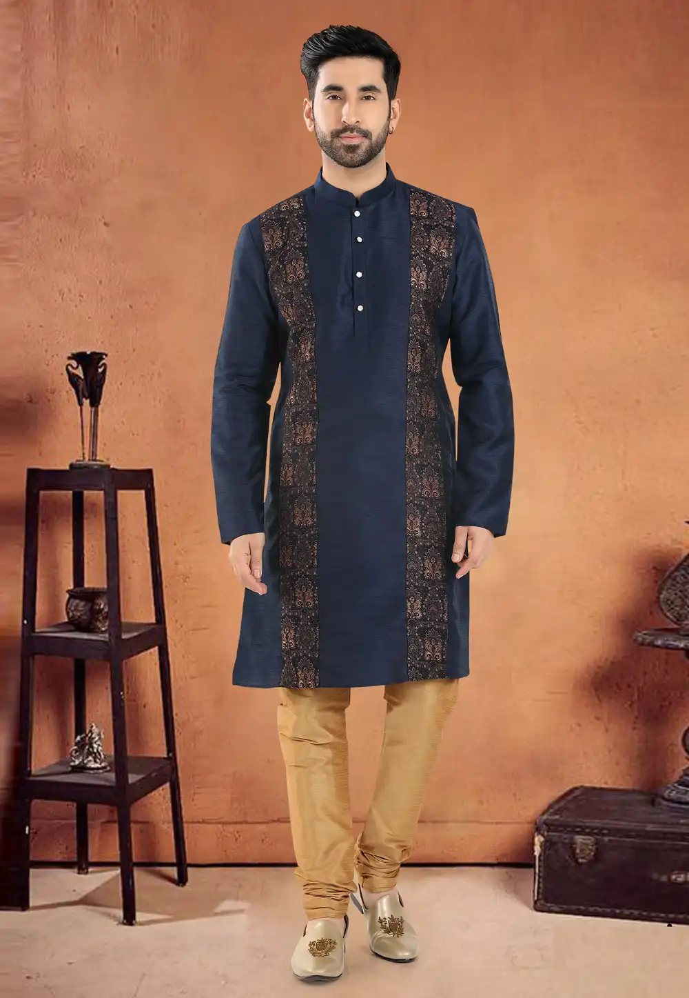 Navy Blue Silk Kurta Pajama 290586