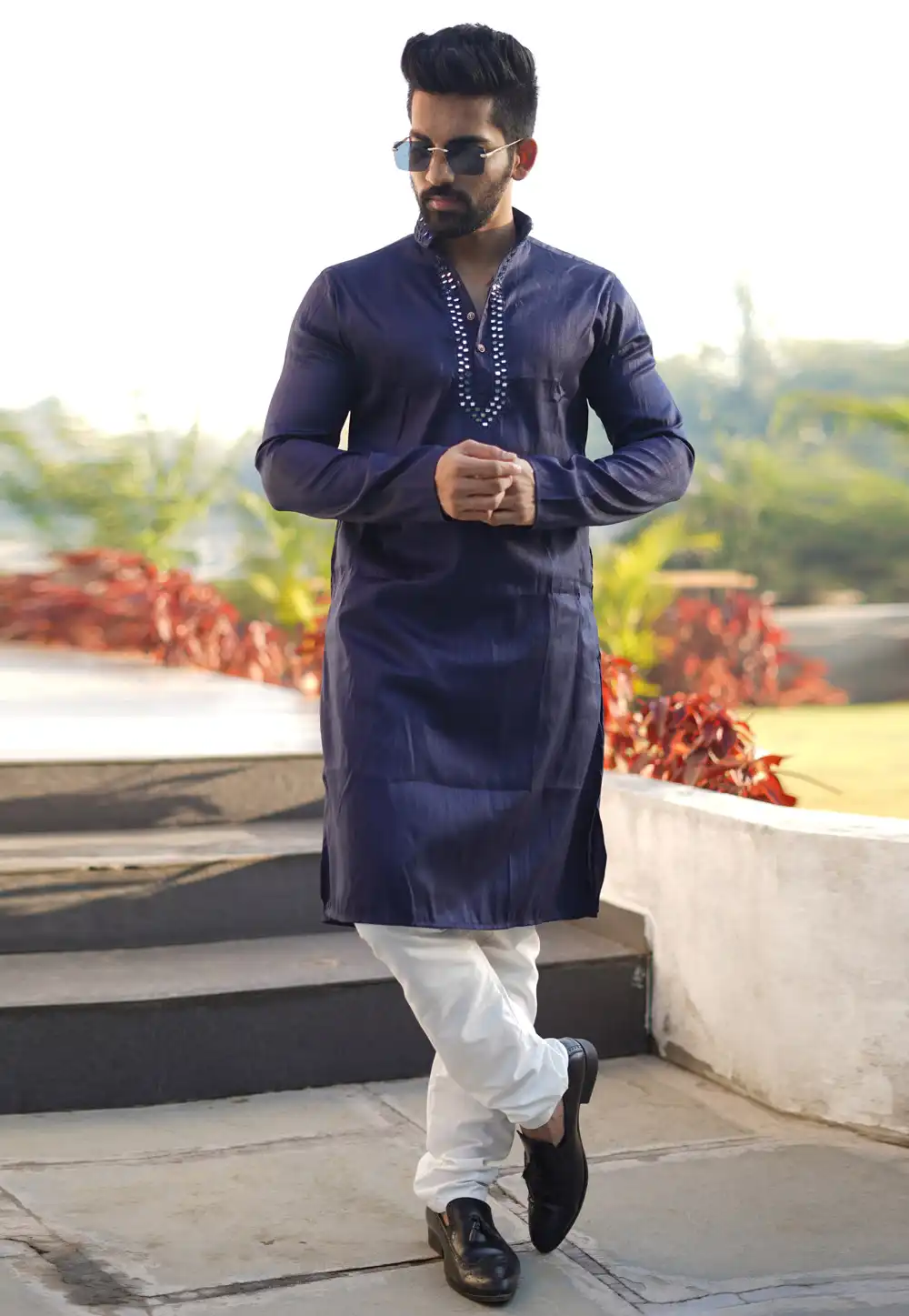 Navy Blue Silk Kurta Pajama 293774