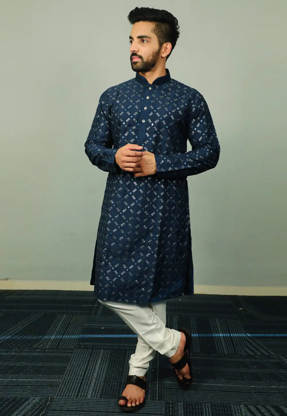 Navy Blue Silk Kurta Pajama 293787