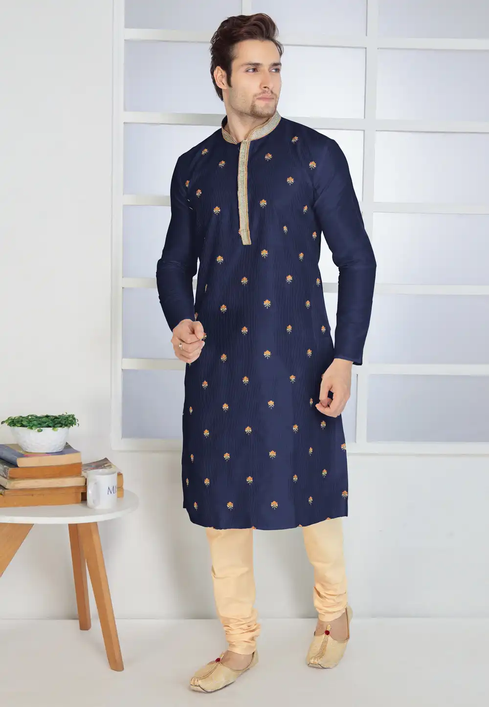 Navy Blue Silk Kurta Pajama 288861