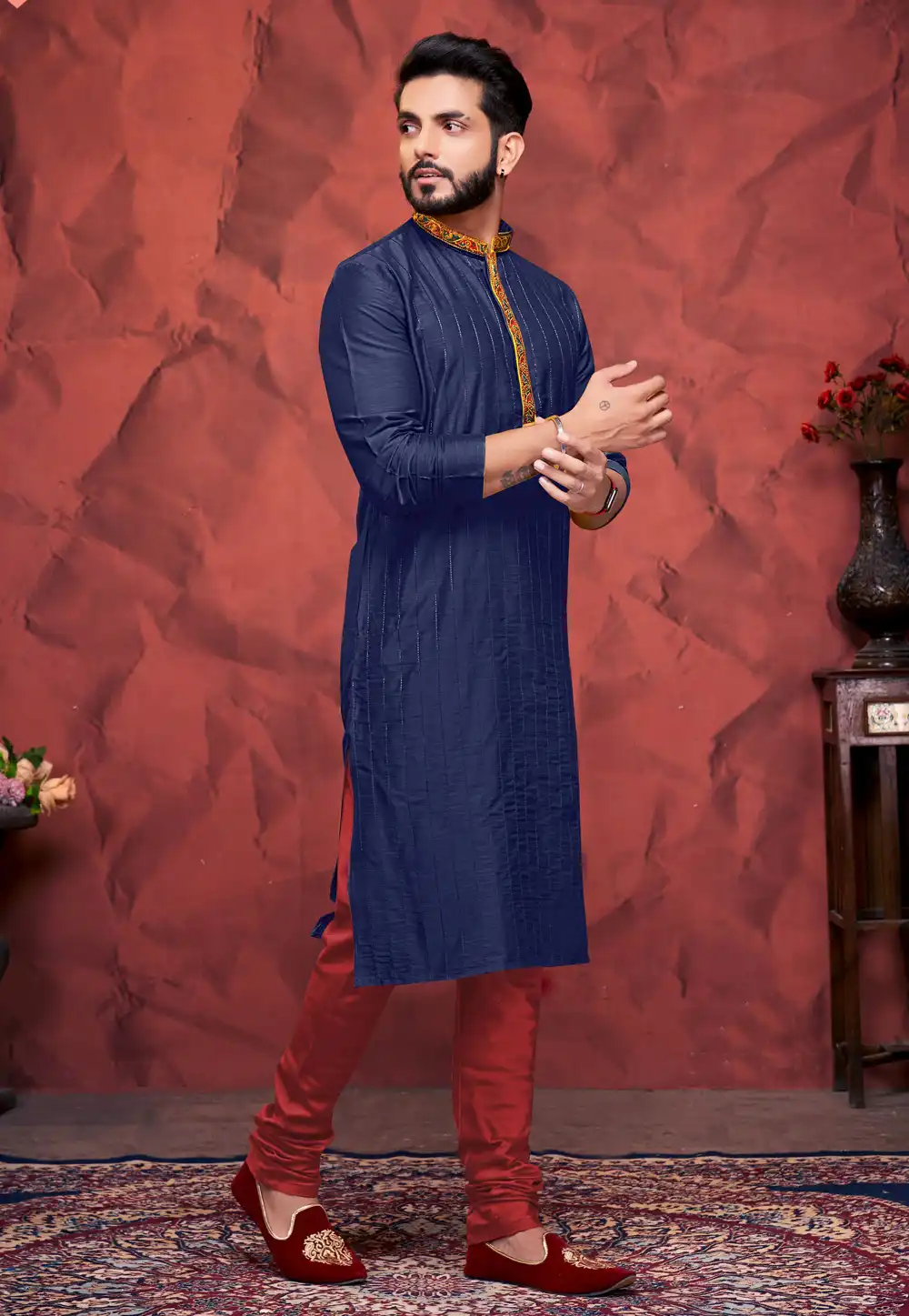 Navy Blue Silk Kurta Pajama 288863