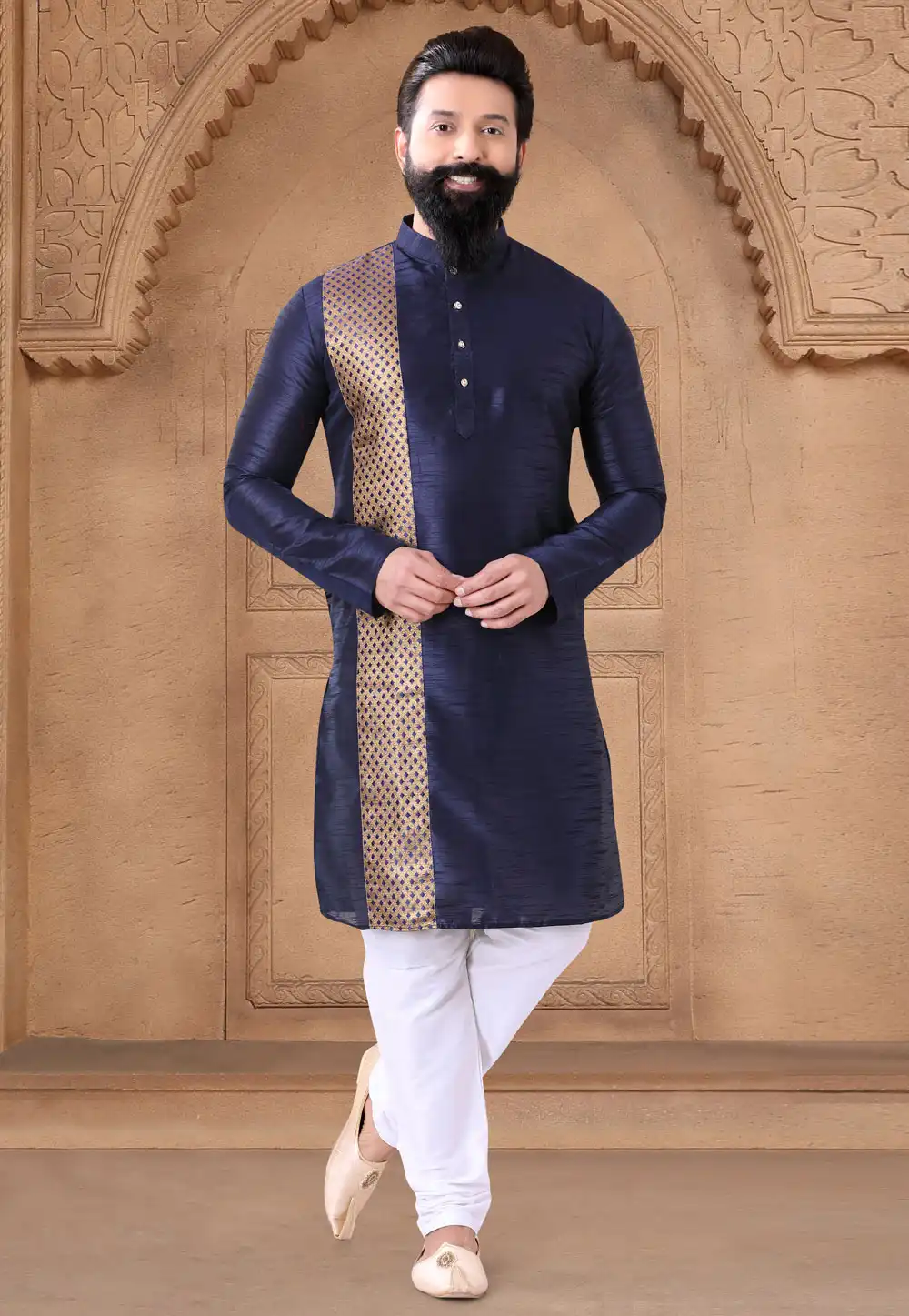 Navy Blue Silk Kurta Pajama 287943