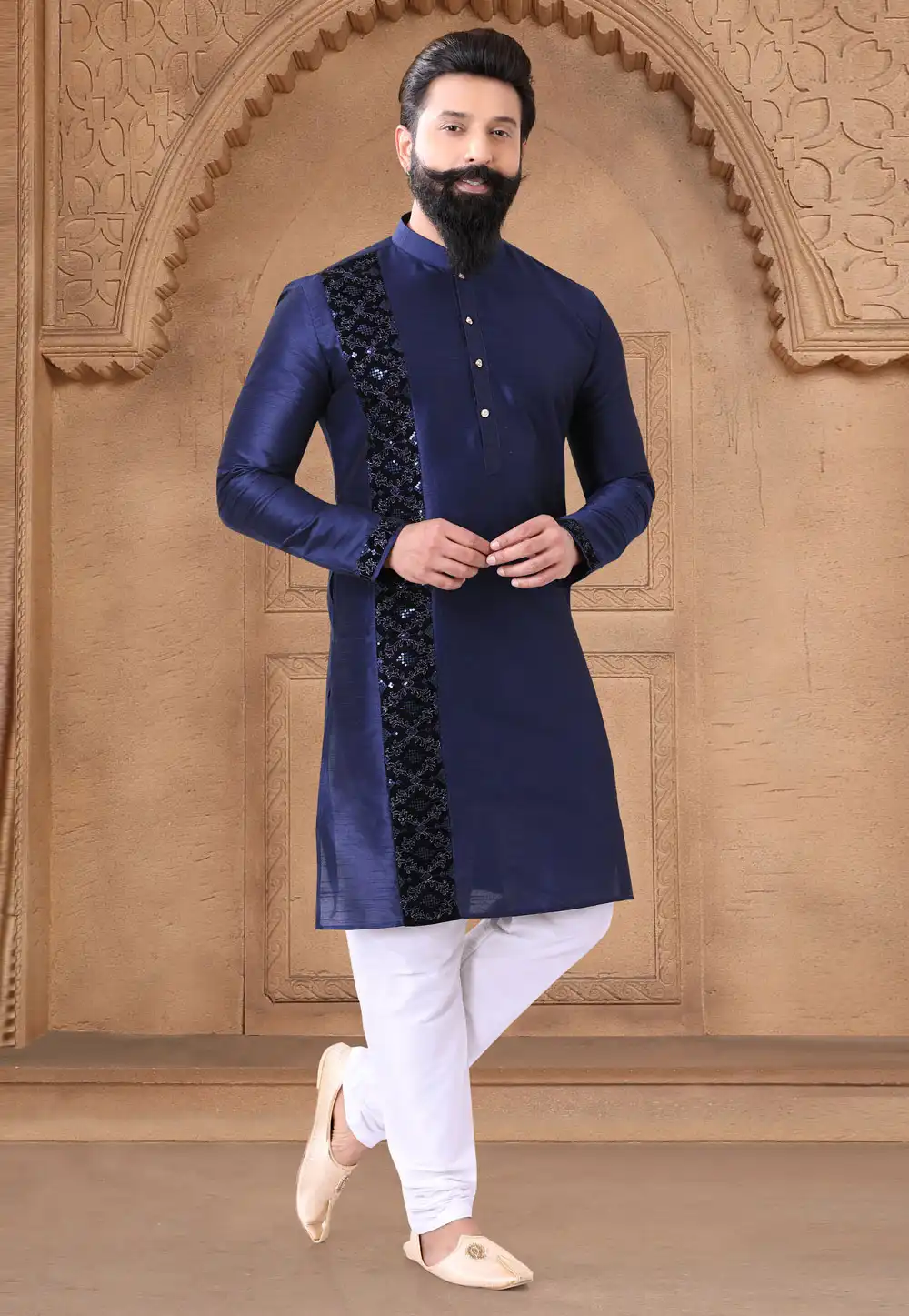 Navy Blue Silk Kurta Pajama 287953