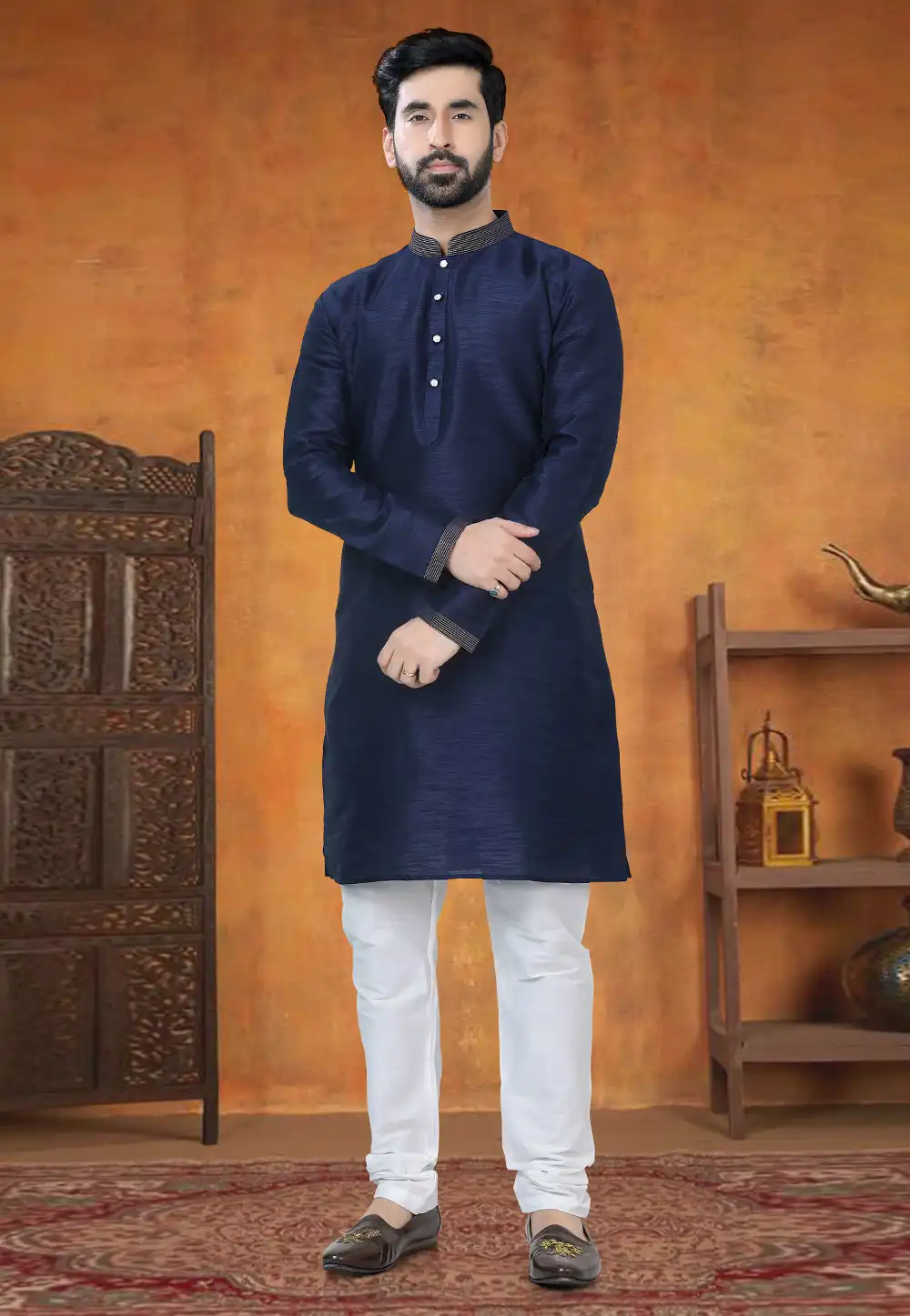 Navy Blue Silk Kurta Pajama 295028