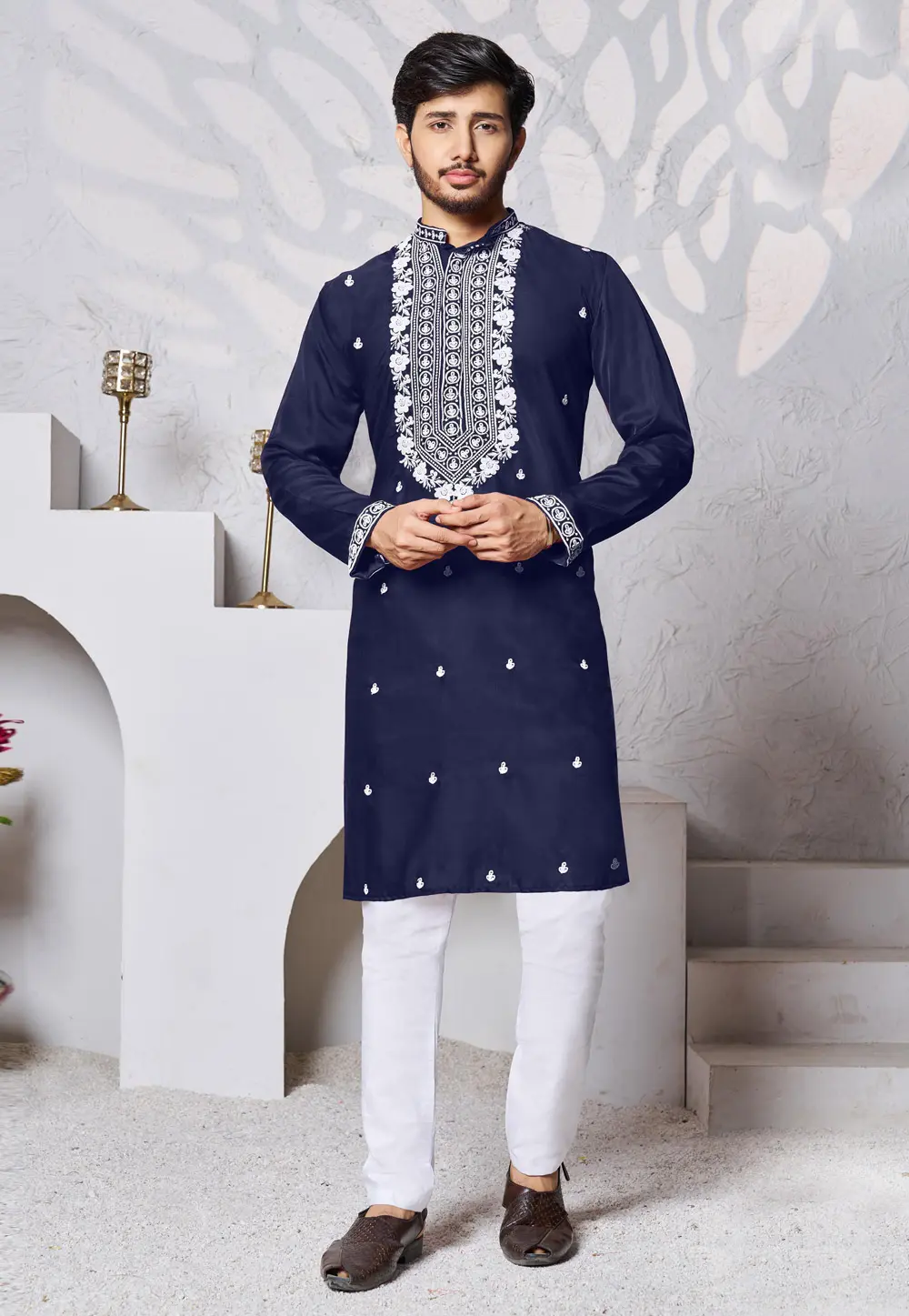 Navy Blue Silk Kurta Pajama 300464