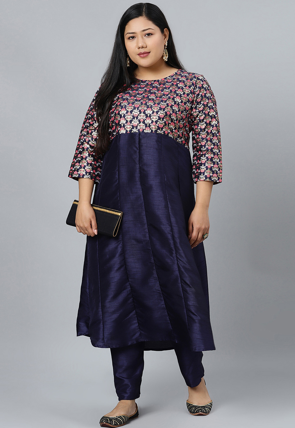 Navy Blue Silk Kurta Set With Pent 305236