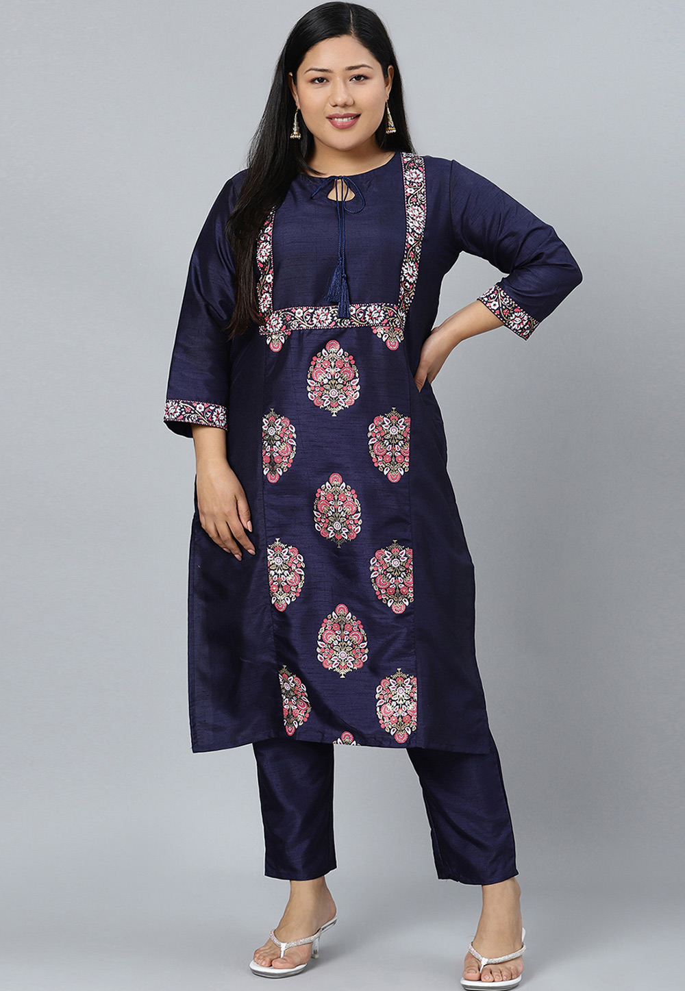 Navy Blue Silk Kurta Set With Pent 305237