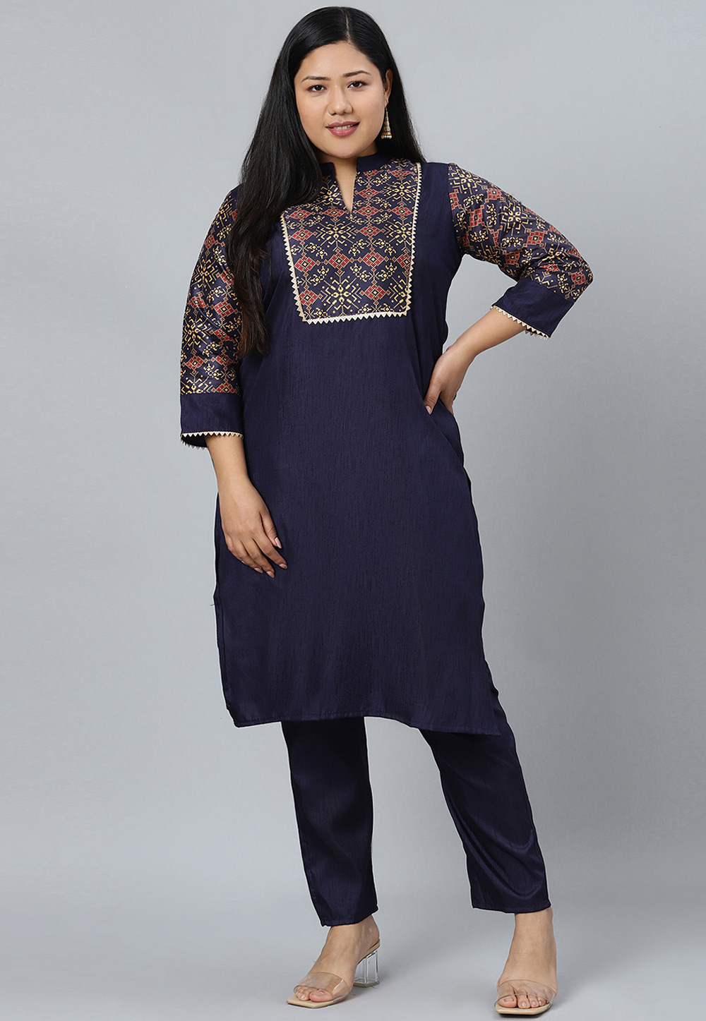 Navy Blue Silk Kurta Set With Pent 305238