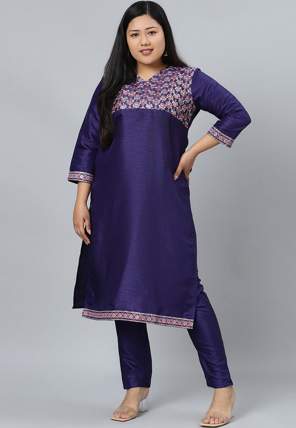 Navy Blue Silk Kurta Set With Pent 305239