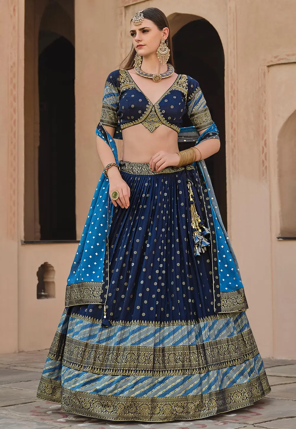 Navy Blue Silk Lehenga Choli 302580