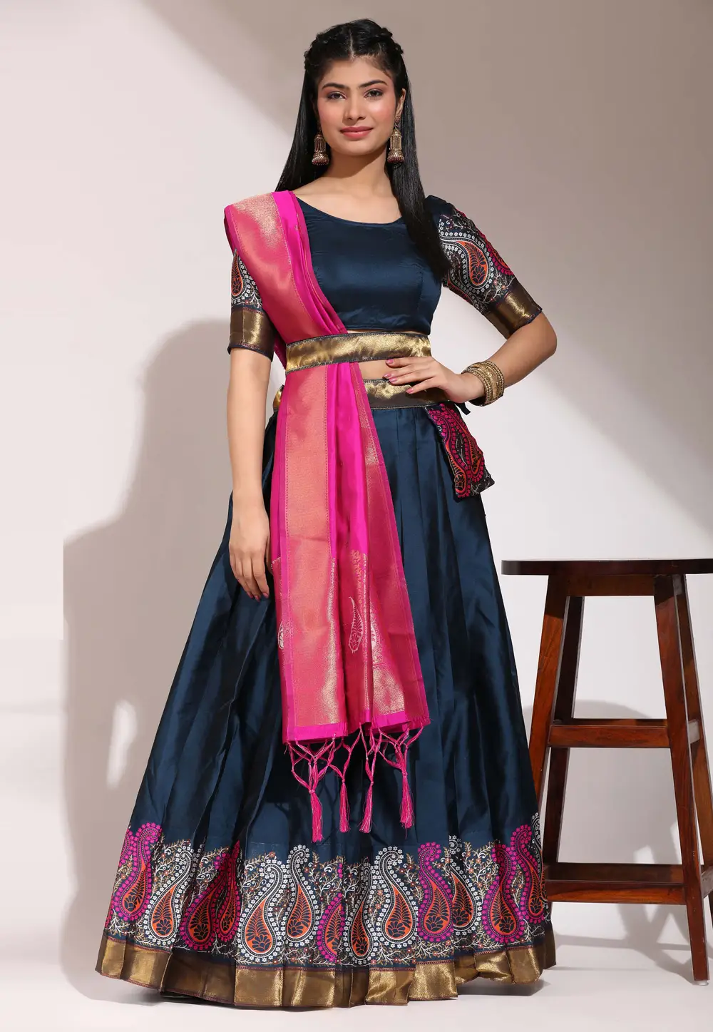 Navy Blue Silk Lehenga Choli 295870