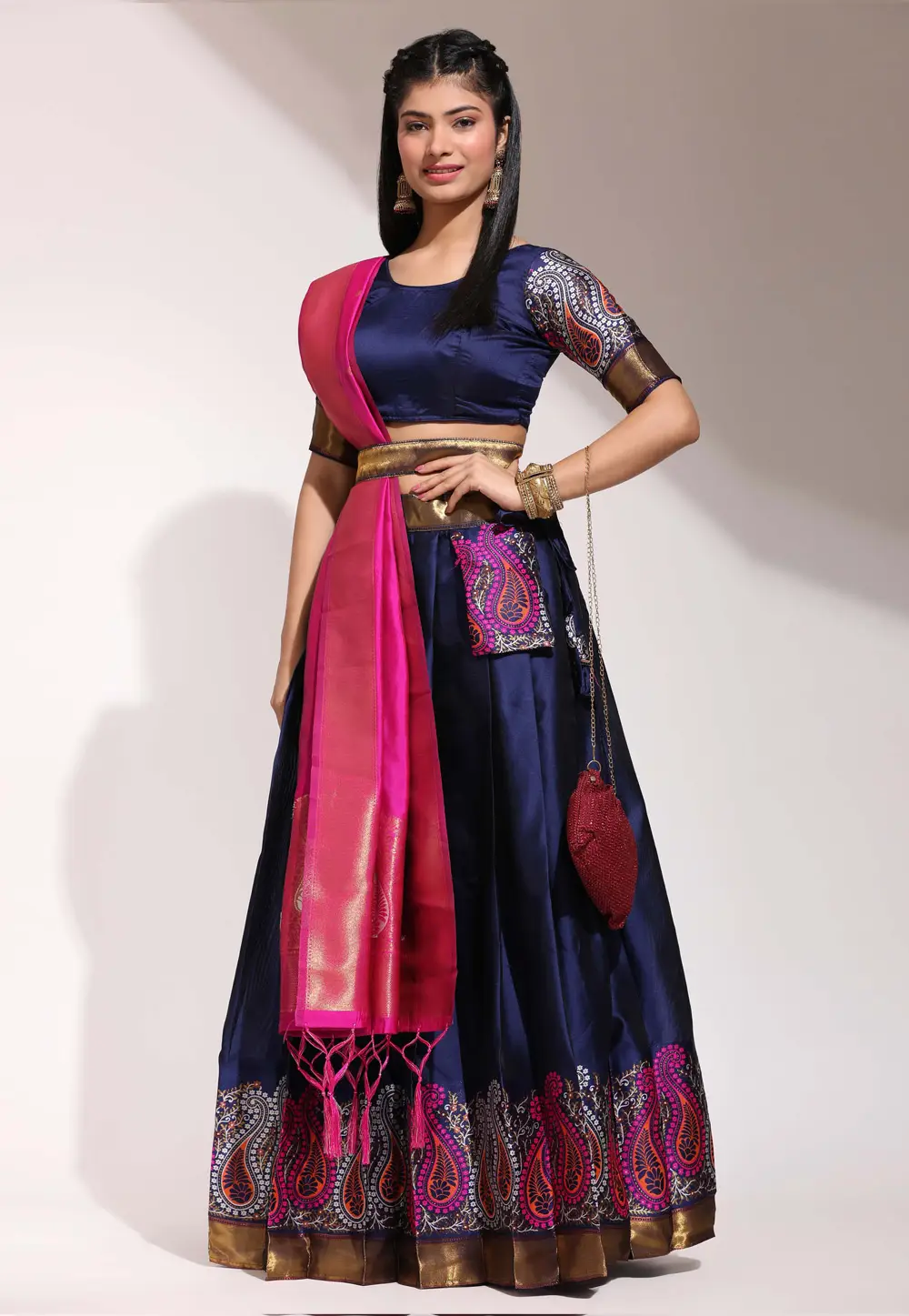 Navy Blue Silk Lehenga Choli 295872