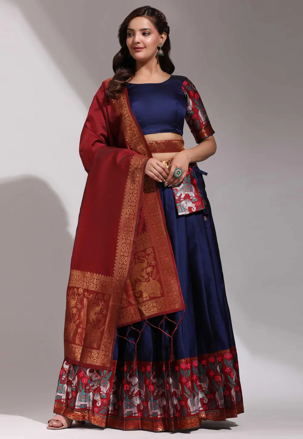 Navy Blue Silk Lehenga Choli 296128