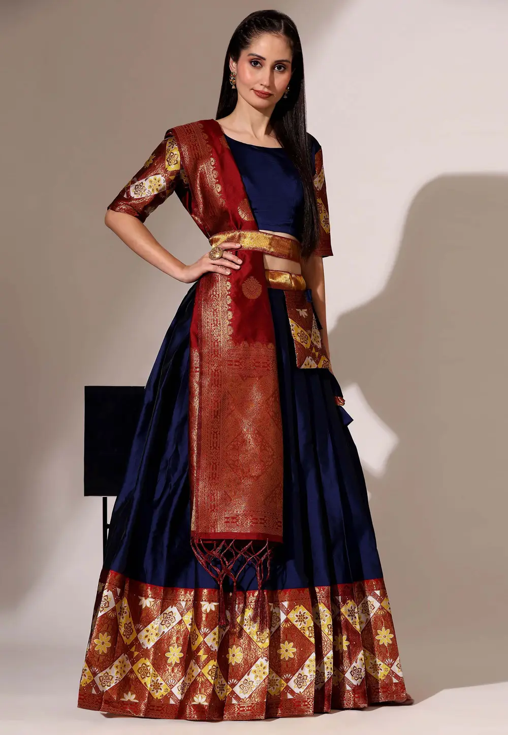 Navy Blue Silk Lehenga Choli 296133