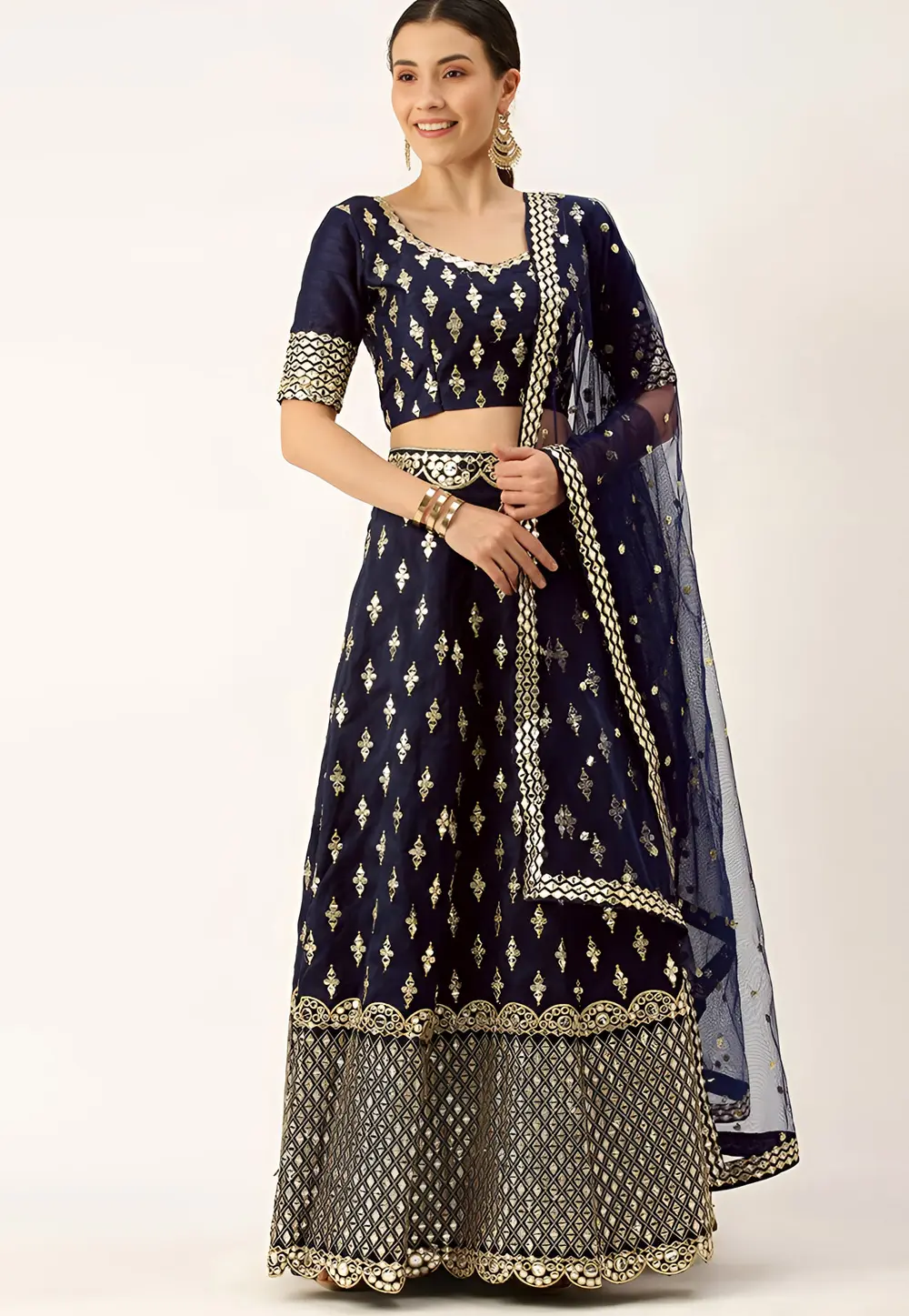 Navy Blue Silk Lehenga Choli 301140