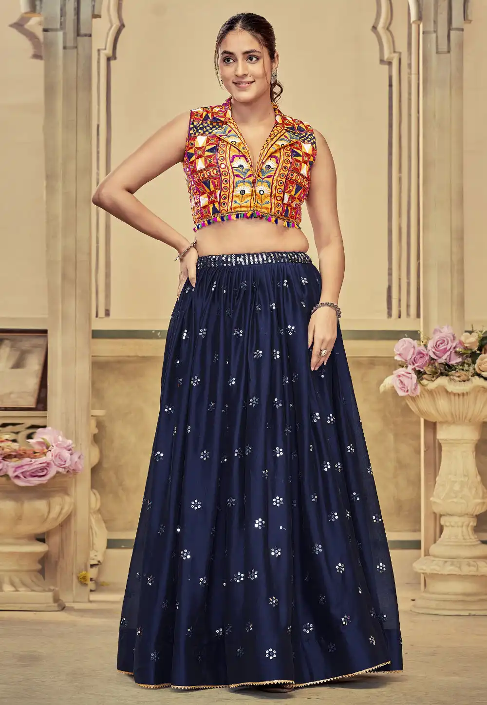 Navy Blue Silk Navratri Chaniya Choli 290778