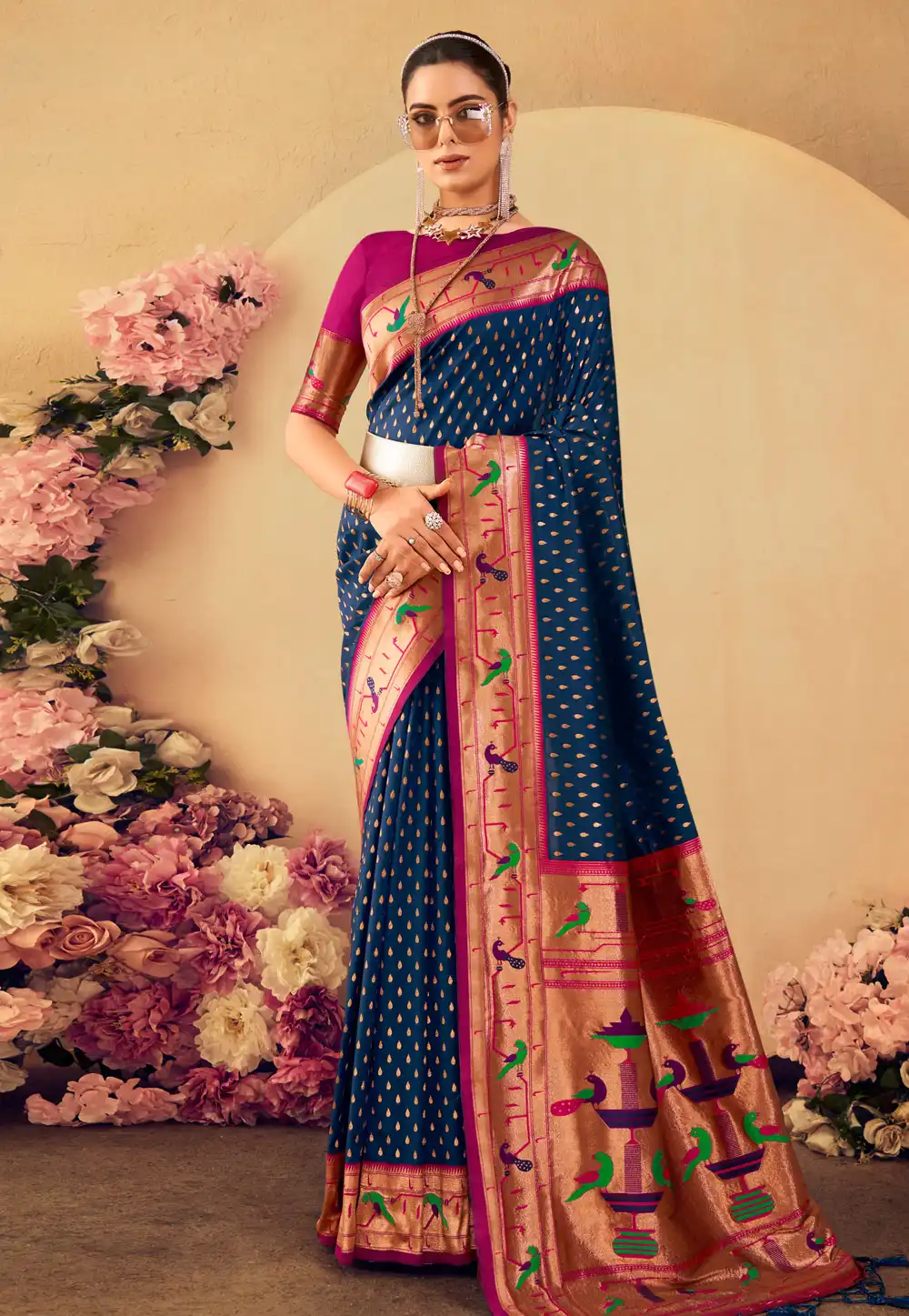 Navy Blue Silk Paithani Saree 290207