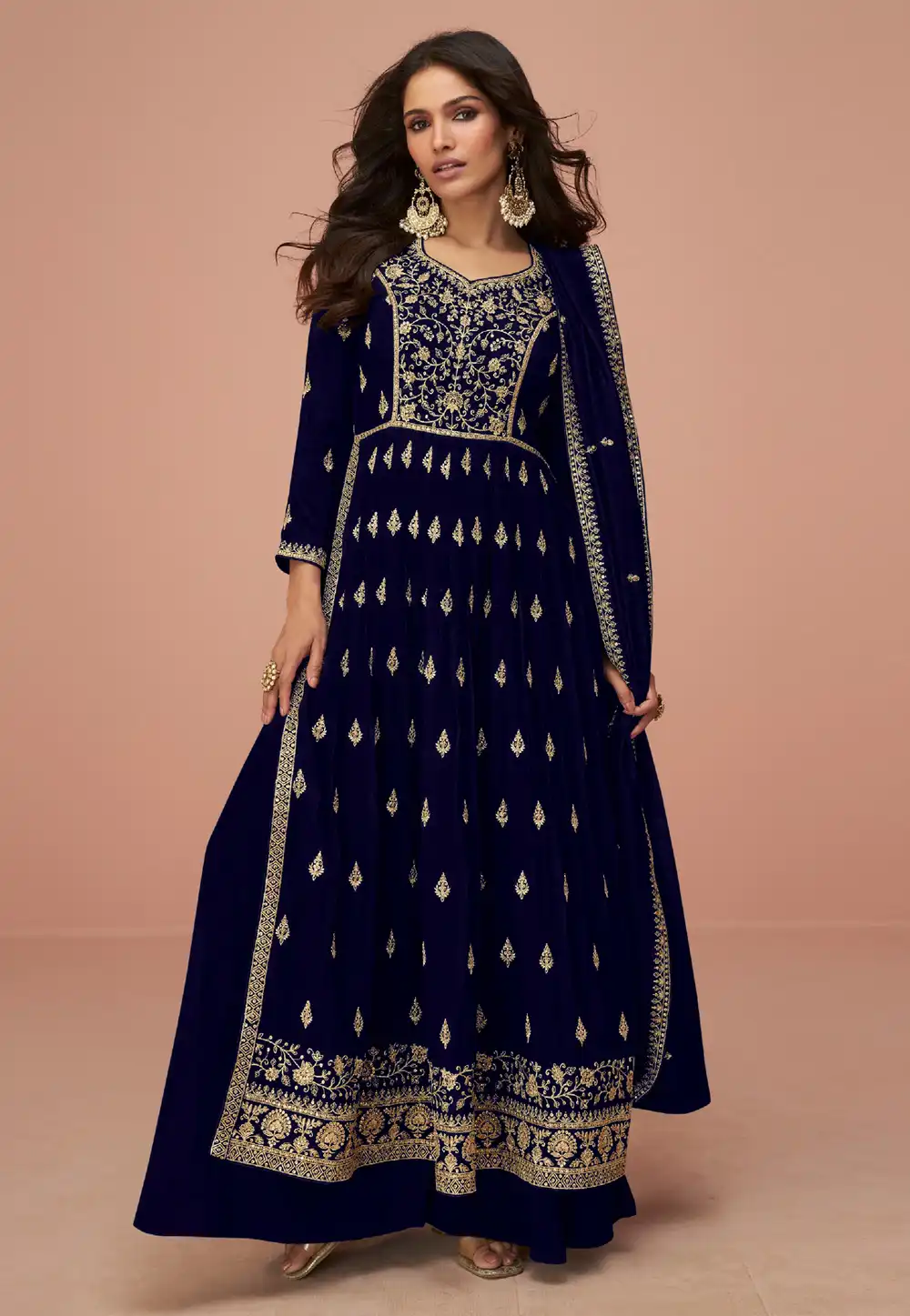 Navy Blue Silk Pakistani Suit 294419