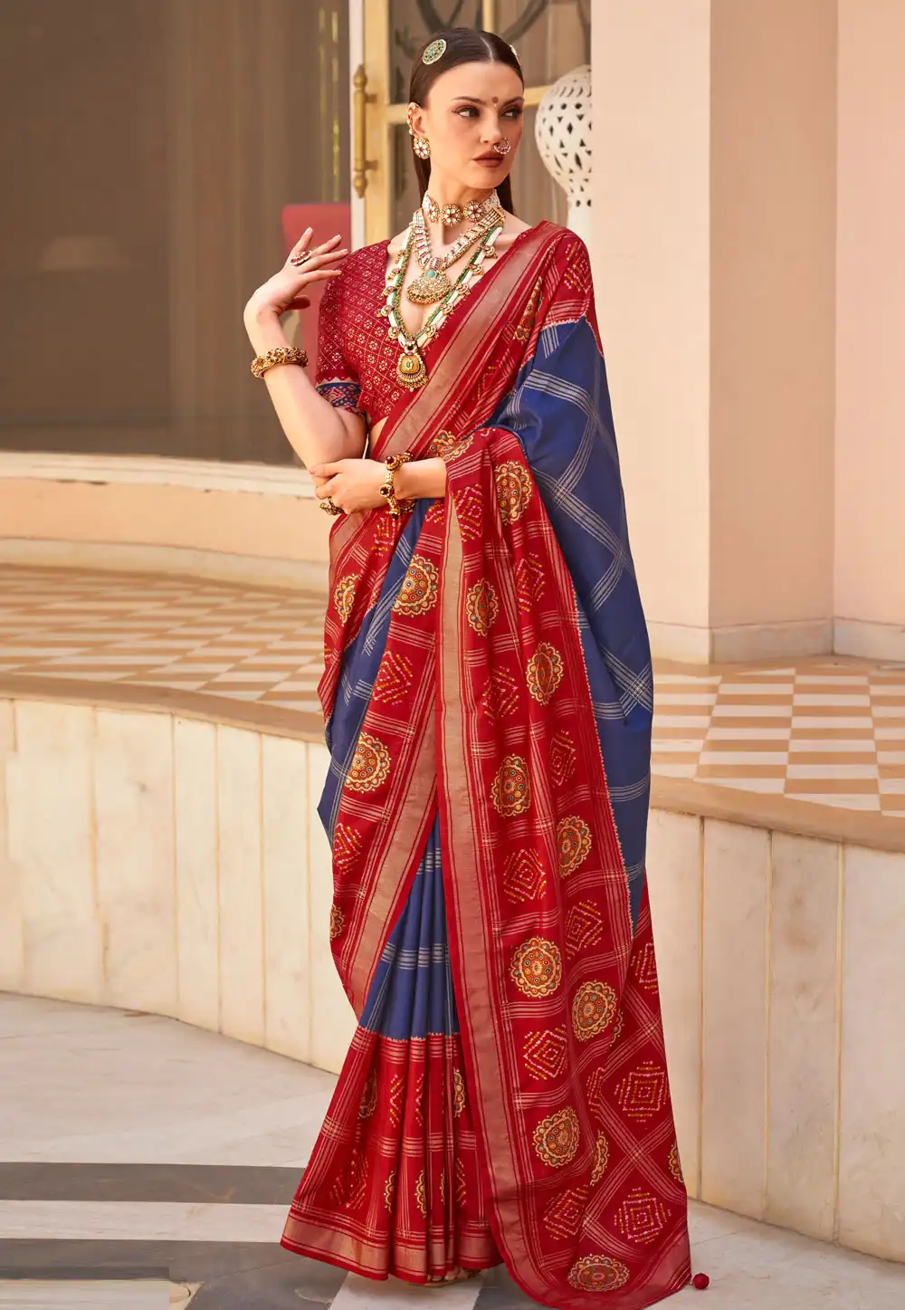 Navy Blue Silk Patola Saree 292094