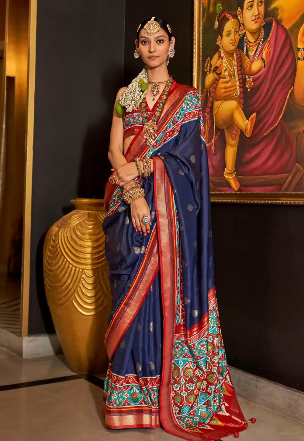 Navy Blue Silk Patola Saree 292736