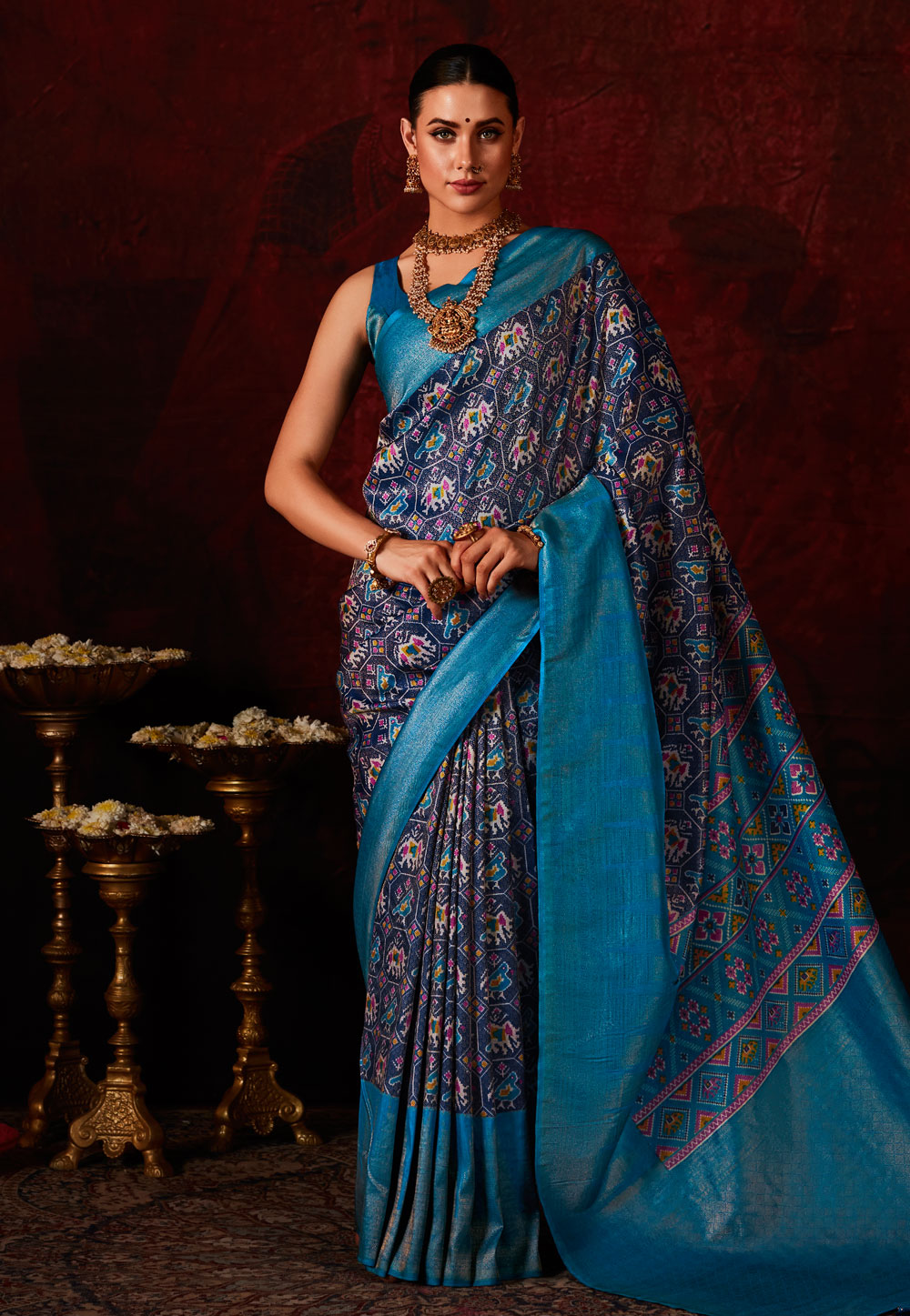 Navy Blue Silk Patola Saree 286029