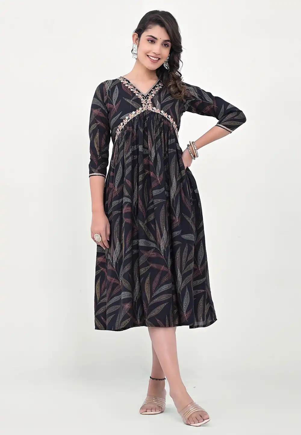 Navy Blue Silk Printed Kurti 290339