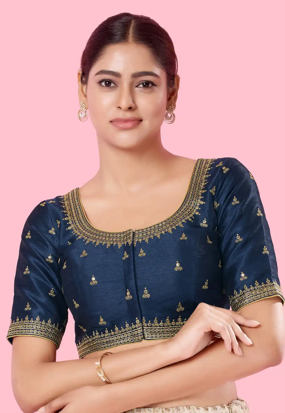 Navy Blue Silk Readymade Blouse 288410