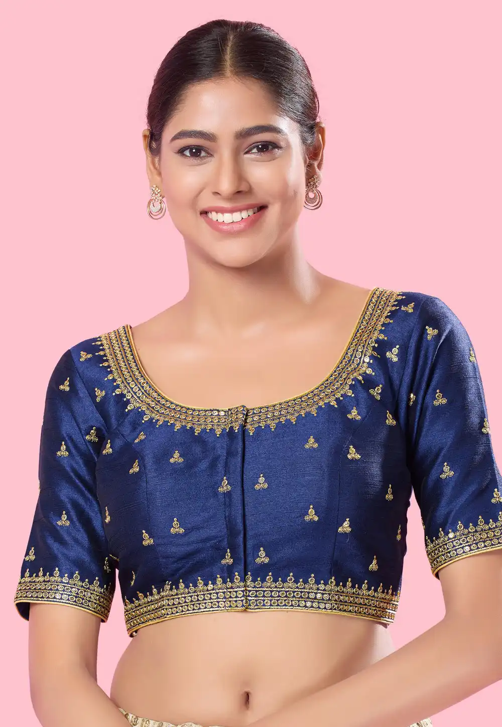 Navy Blue Silk Readymade Blouse 288418