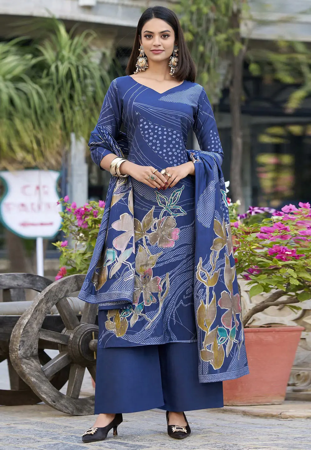 Navy Blue Silk Readymade Pakistani Suit 302606