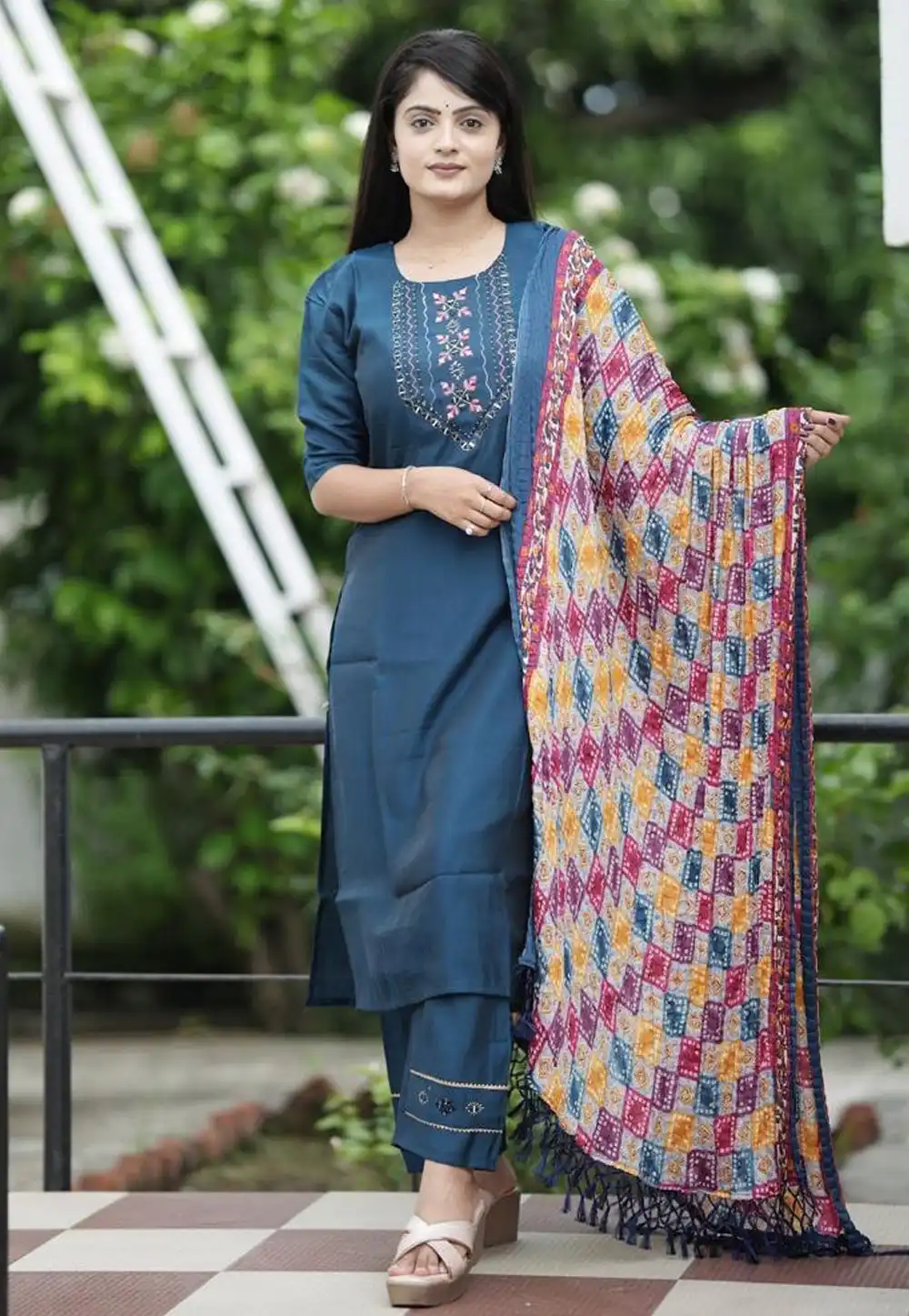 Navy Blue Silk Readymade Pakistani Suit 292083